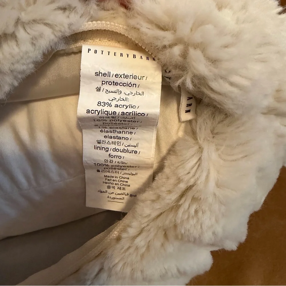 Pottery Barn 18” Square Faux Fur Ruched Ivory Pillow Cover